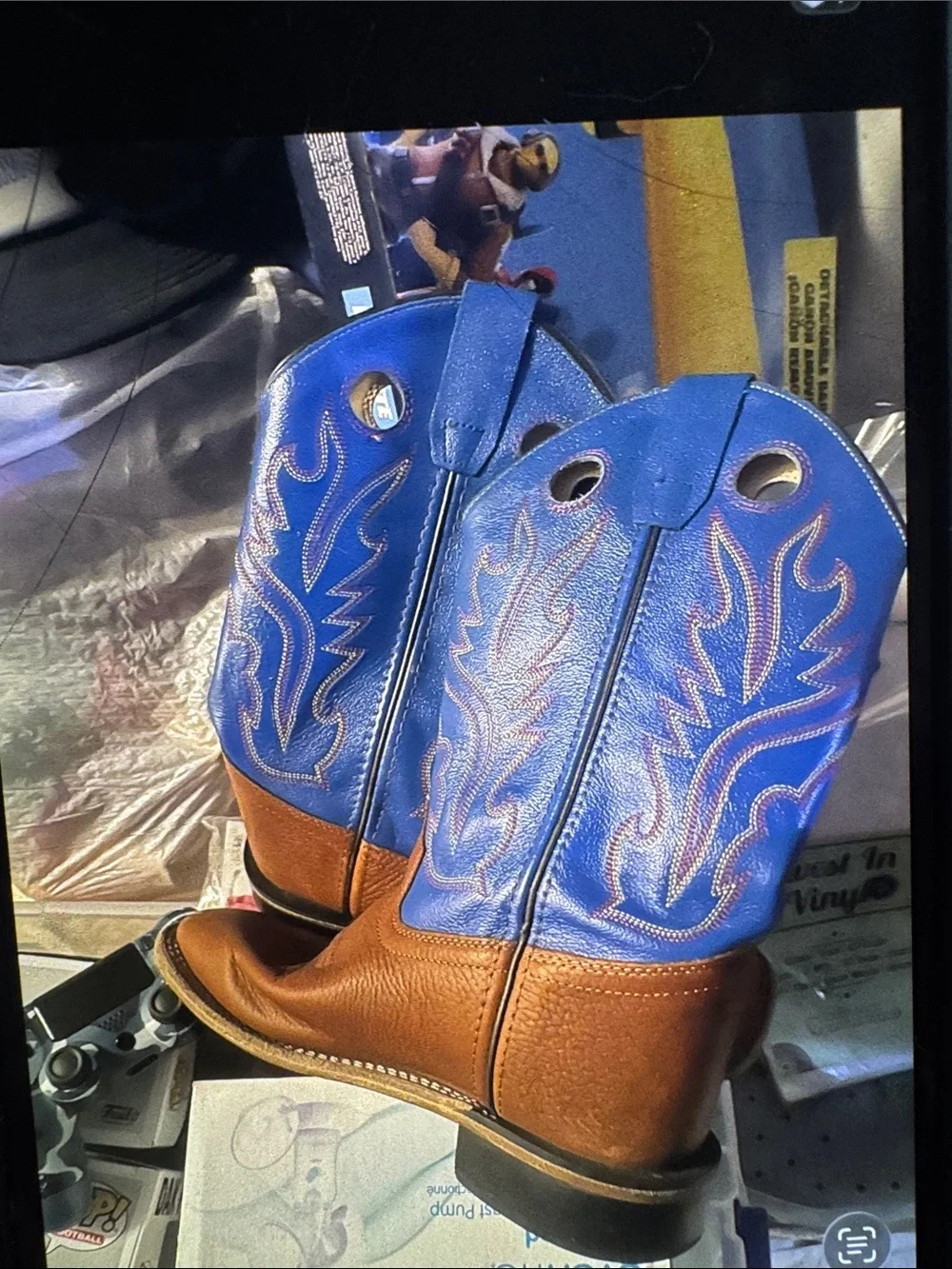 Men's Blue and Brown Western Cowboy Boots